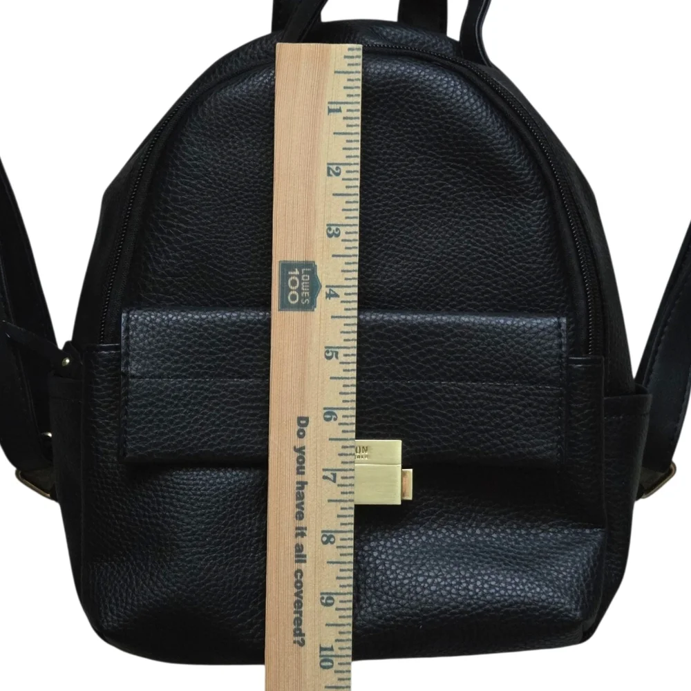 Kenneth Cole Reaction Mini Backpack Black Pebbled Faux Leather Gold Hardware